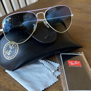 Ray-Ban Gold Frame Sunglasses with Blue Mirror Lenses